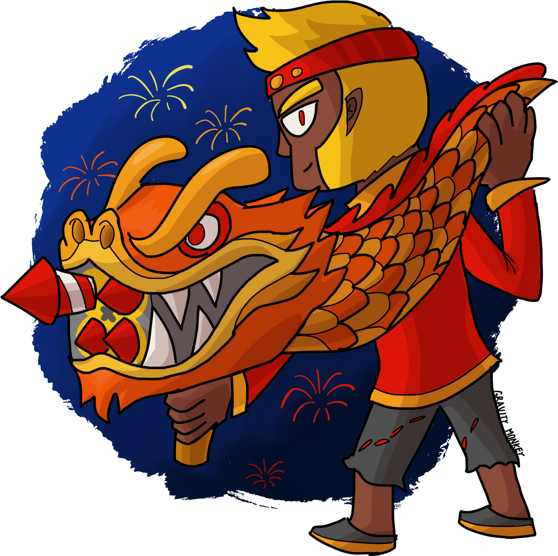 A Cartoon Of A Man Carrying A Dragon