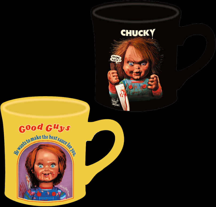 A Mugs With Images Of A Doll And A Doll
