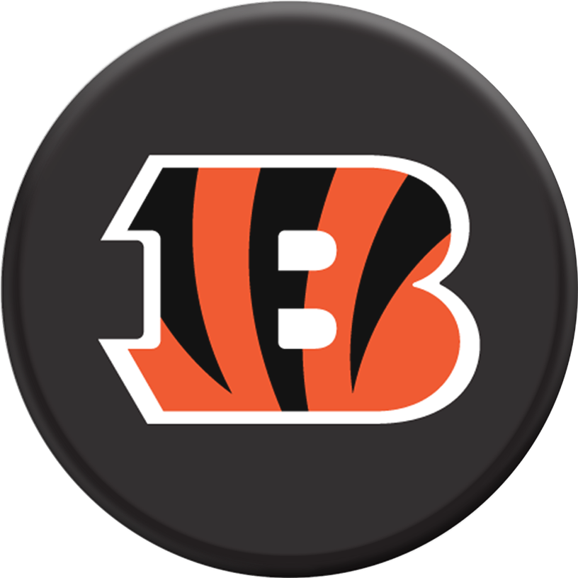 A Black Button With A White And Orange Striped B And A Black Background