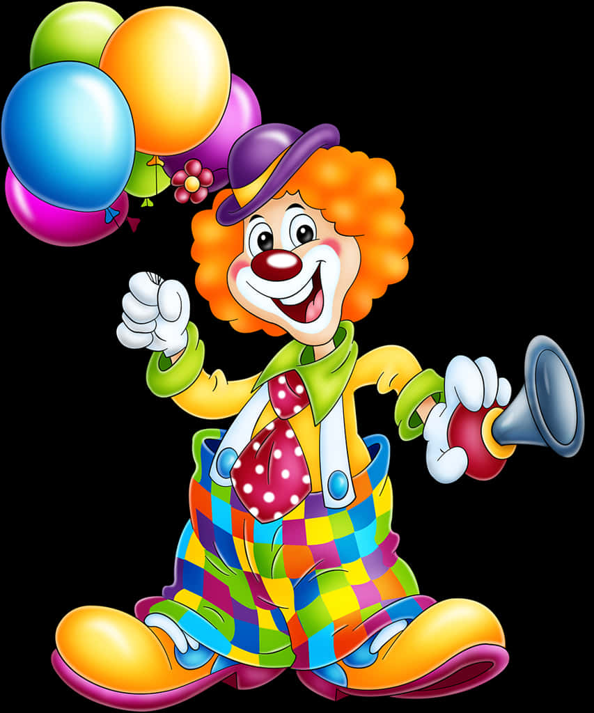 A Cartoon Clown Holding Balloons