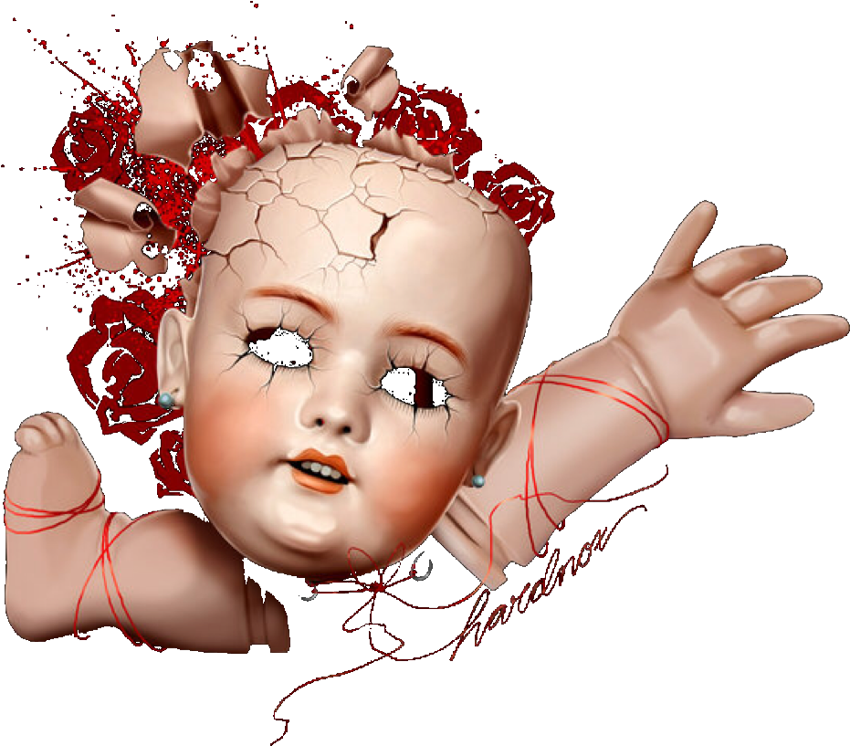A Broken Doll Head With Red Flowers