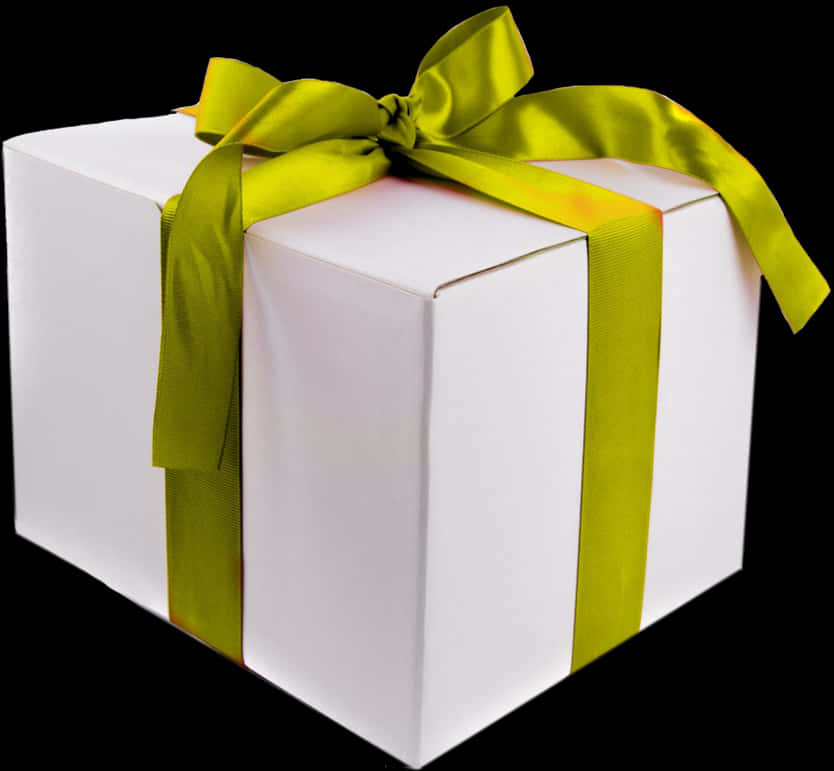 A White Box With A Green Ribbon