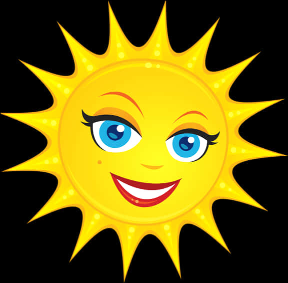 A Cartoon Sun With Blue Eyes And A Smiling Face