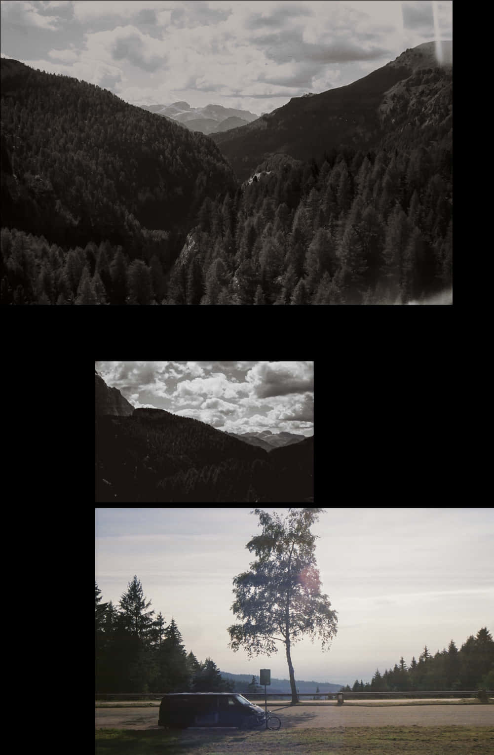 A Collage Of Different Views Of A Mountain Range