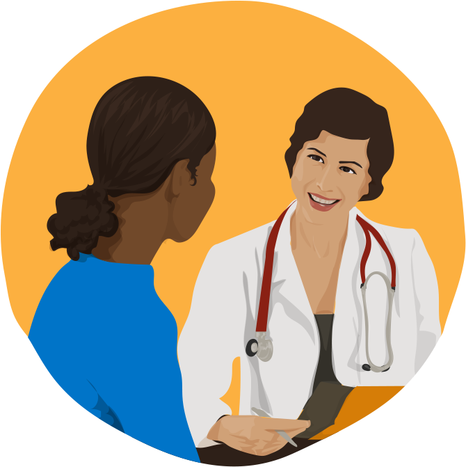 A Woman With A Stethoscope Around Her Neck Talking To A Patient