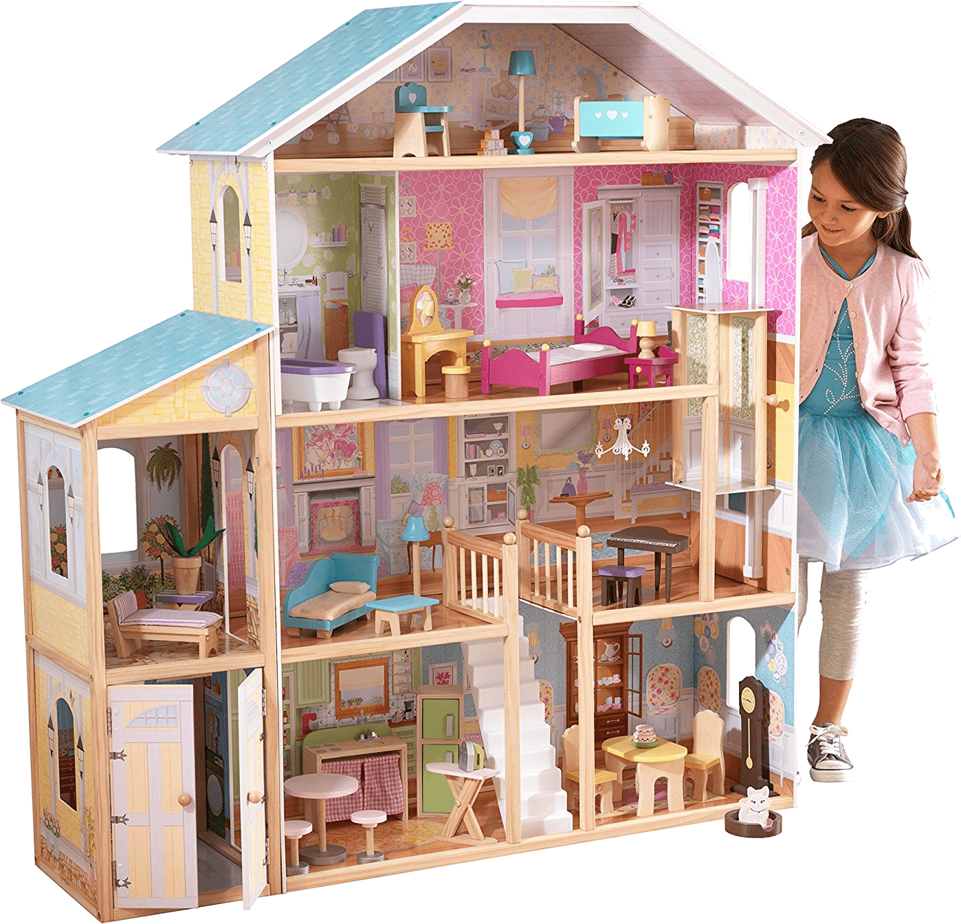 A Girl Standing Next To A Doll House