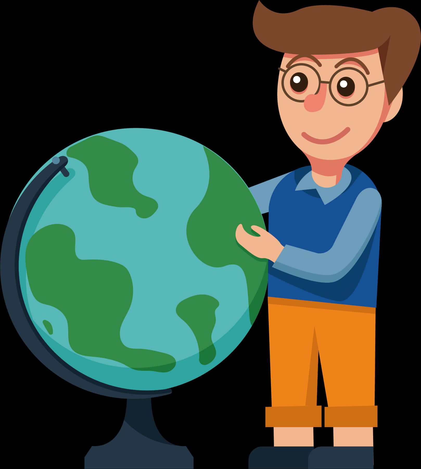 A Cartoon Of A Boy Holding A Globe