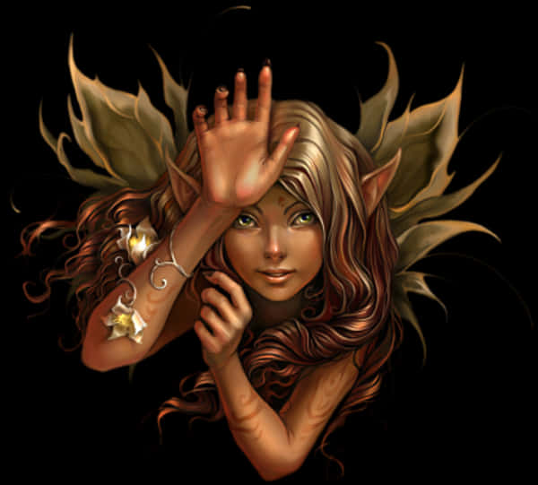 A Cartoon Of A Fairy With Her Hand Up