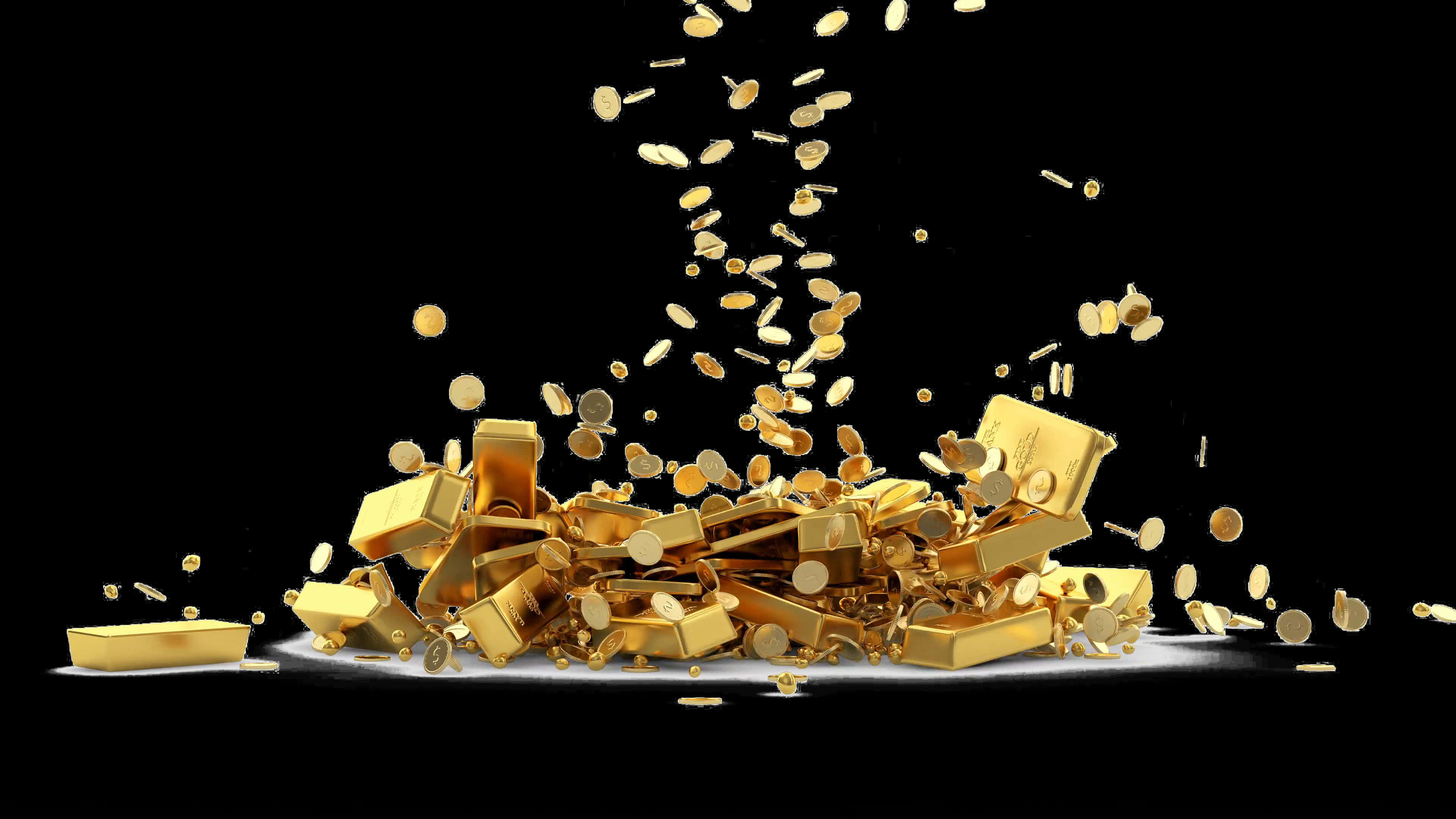 A Pile Of Gold Bars And Coins