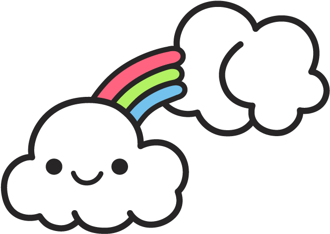 A Cartoon Of A Rainbow And Clouds