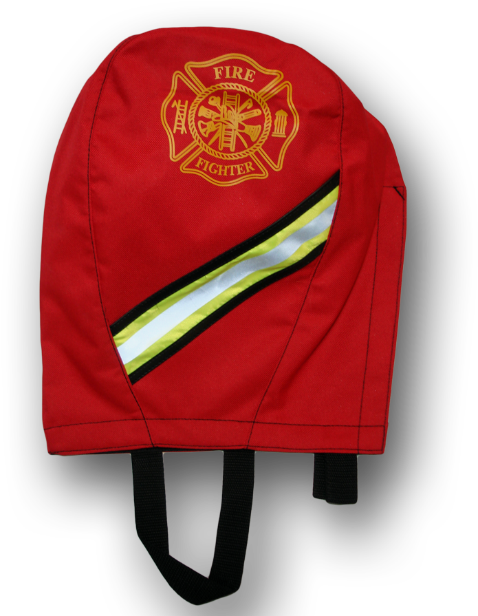 A Red Backpack With A Firefighter Emblem
