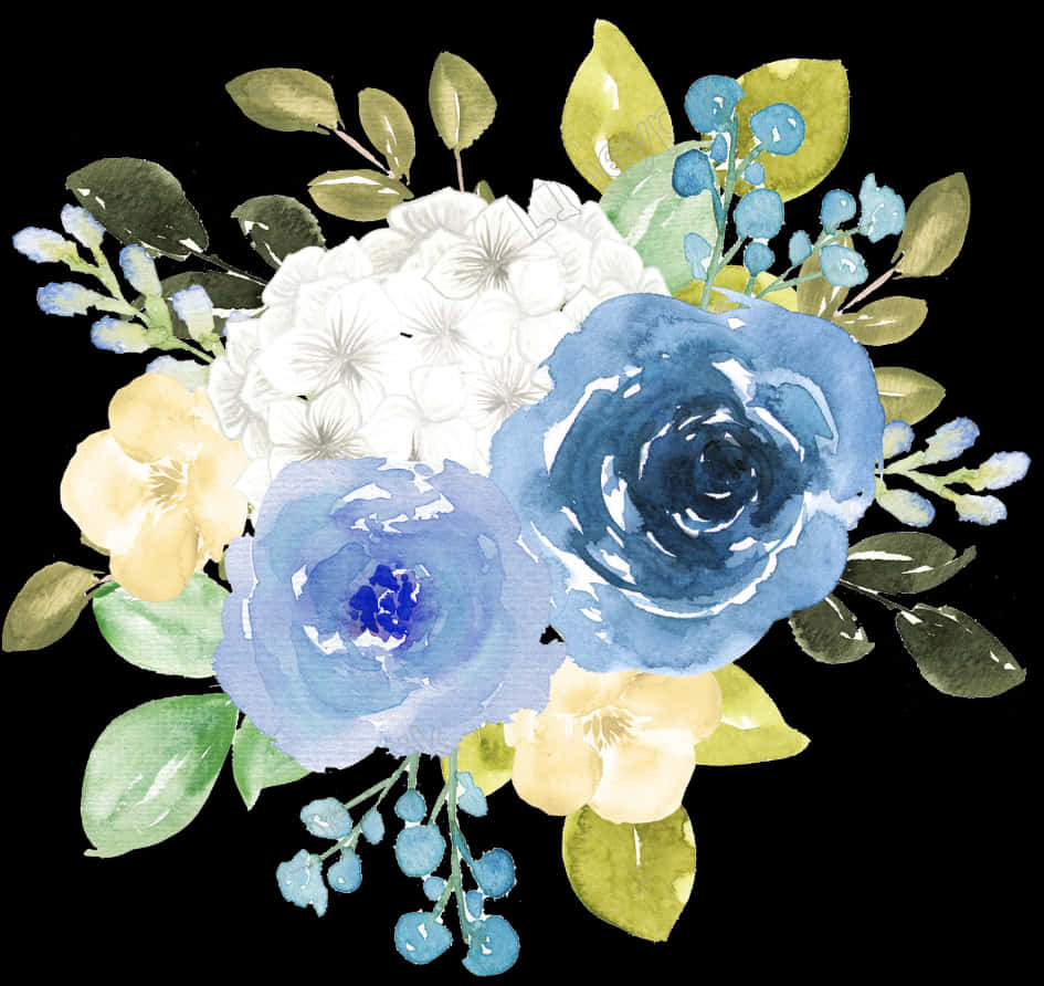 Transparent Floral Watercolor Png - Blue Watercolor Floral Png, Png Download