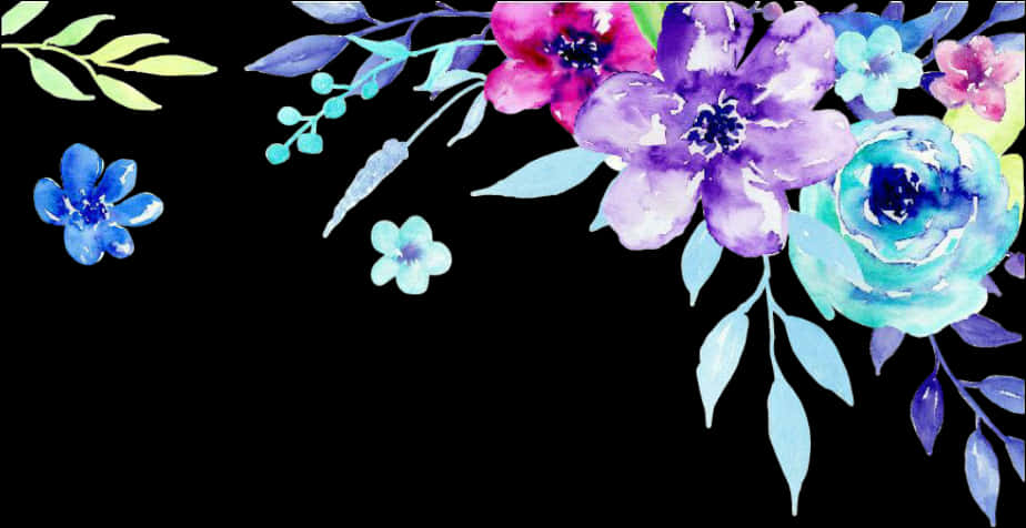 A Watercolor Flowers On A Black Background