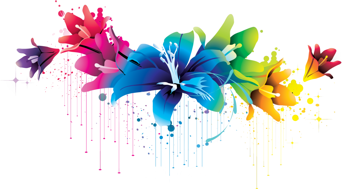 A Colorful Flowers On A Black Background