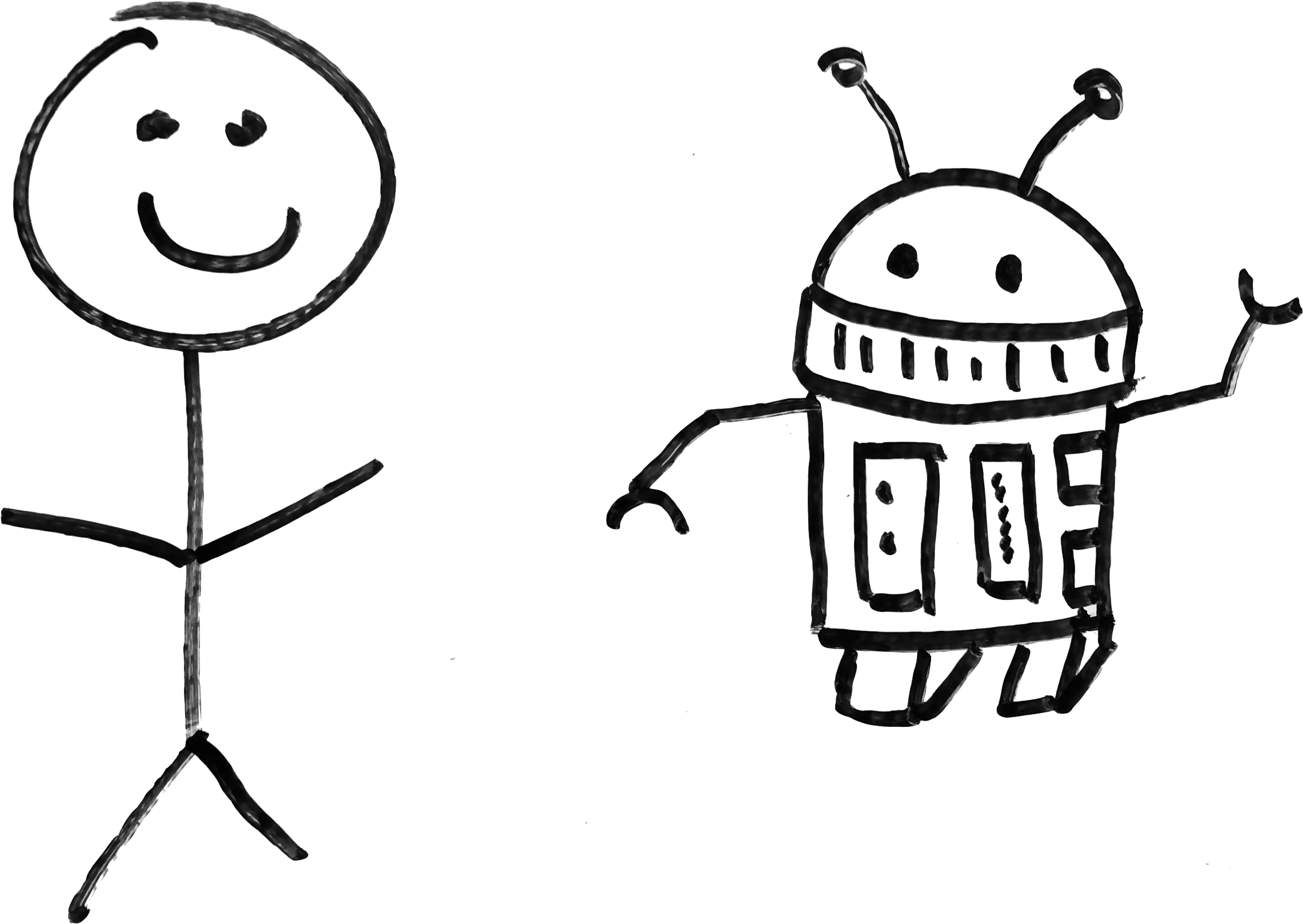 A Drawing Of A Robot And A Robot