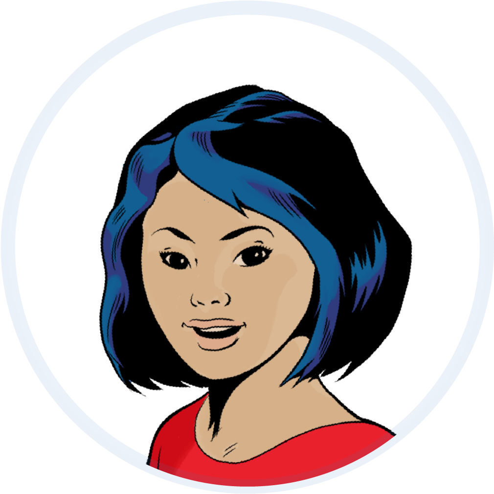 A Cartoon Of A Woman With Blue Hair