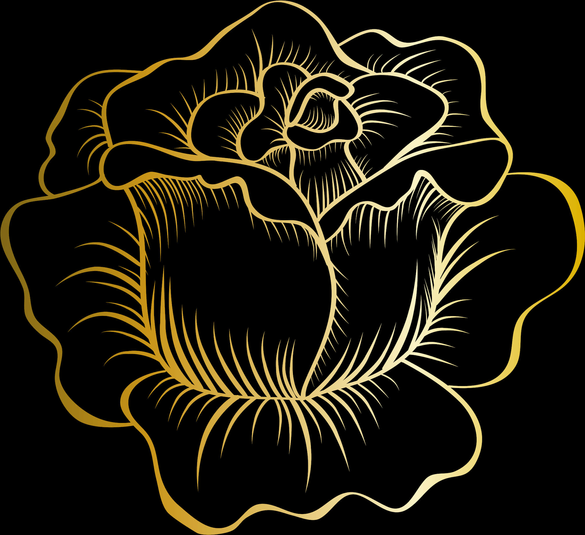 A Black And Gold Drawing Of A Flower