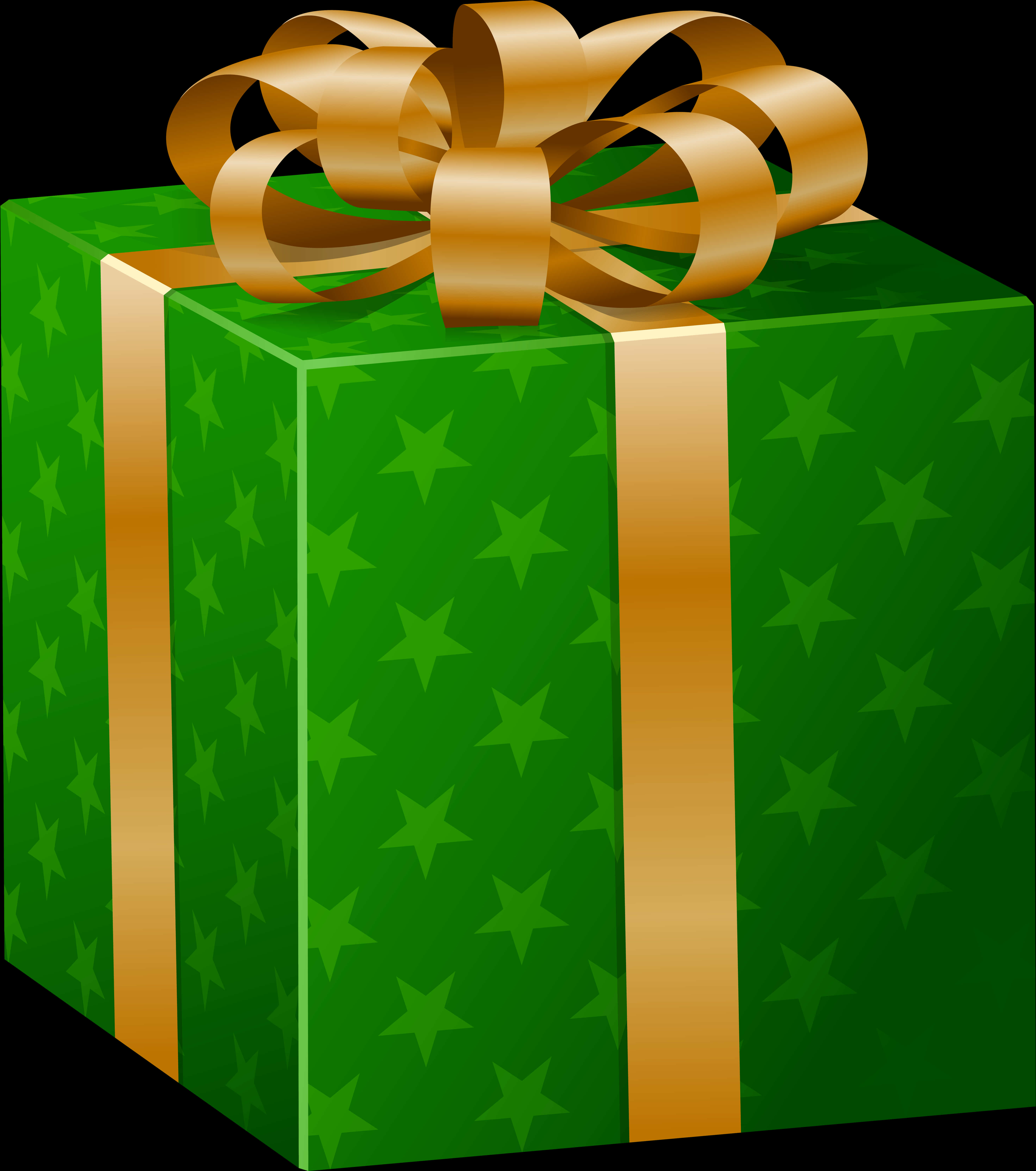 A Green Box With Gold Ribbon And Stars
