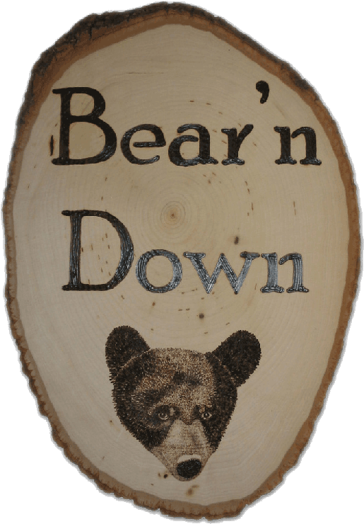 A Sign With A Bear Face And Text