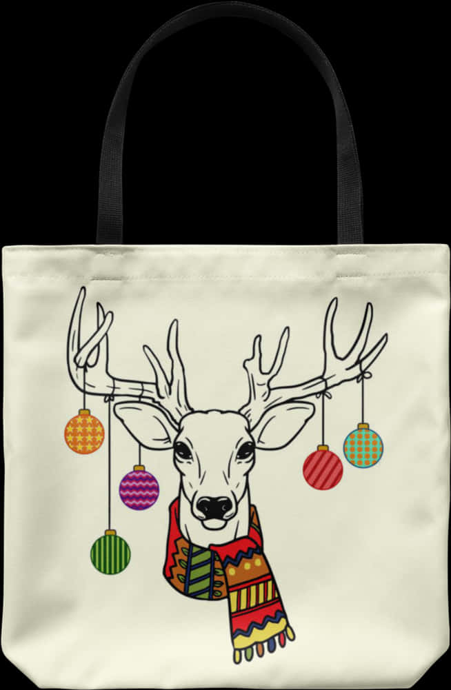 A White Bag With A Deer And Ornaments On It