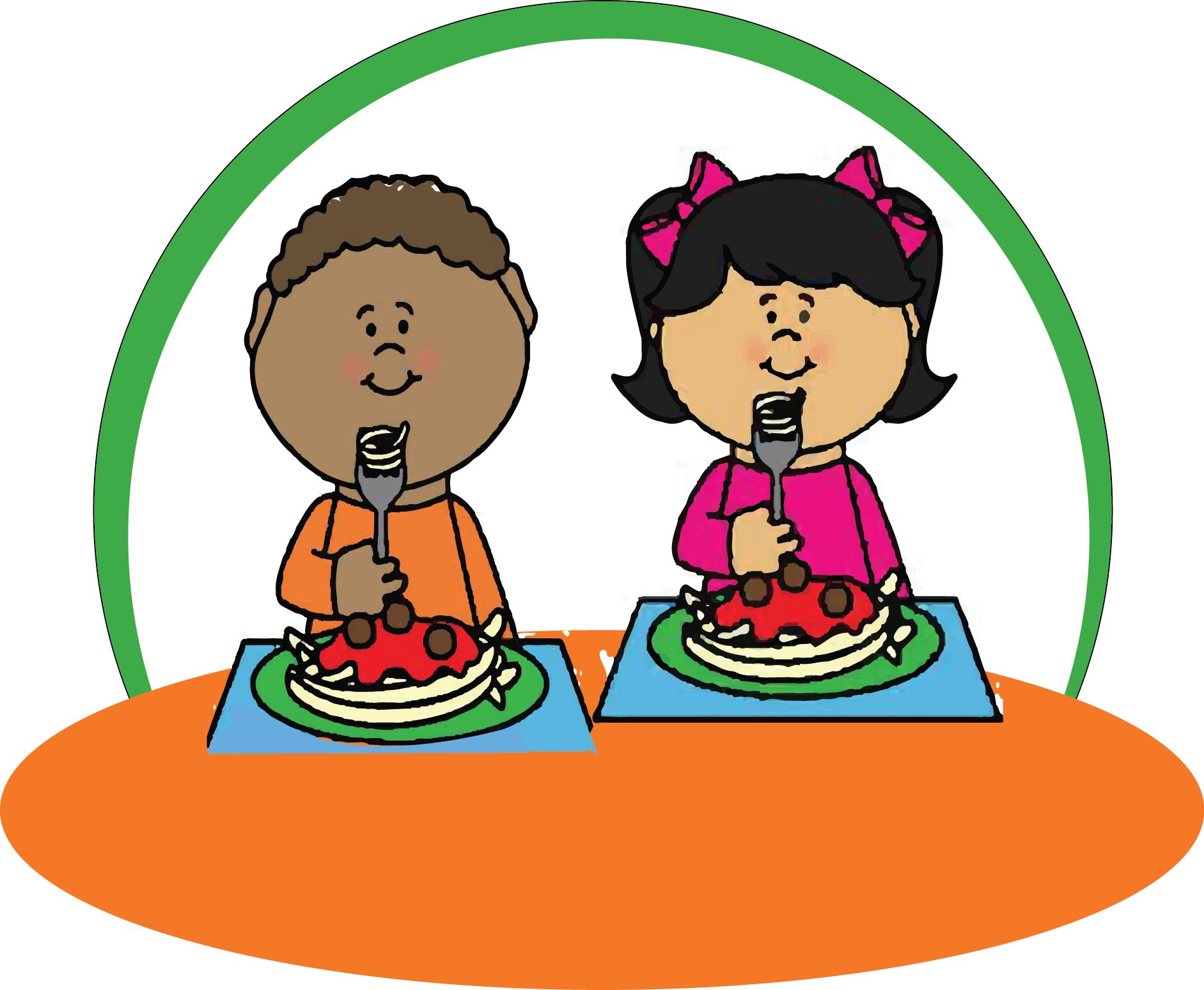 A Cartoon Of Kids Eating At A Table