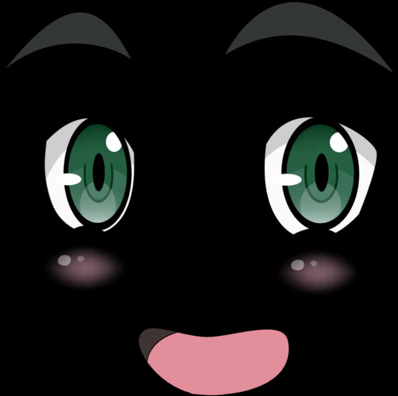 A Cartoon Face With Green Eyes And Pink Cheeks