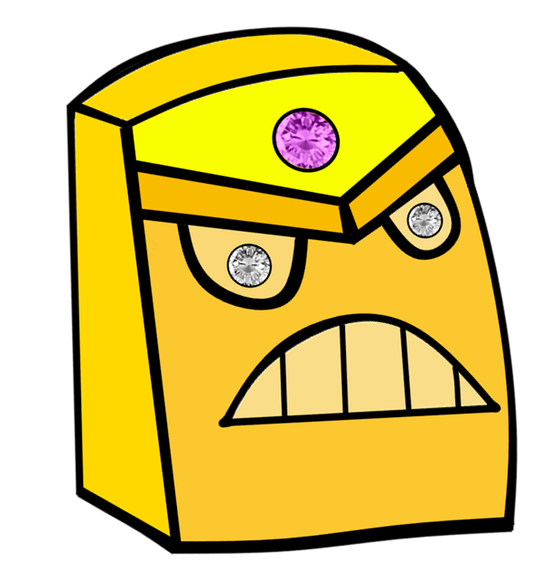 A Cartoon Of A Yellow Box With A Face And A Purple Gem