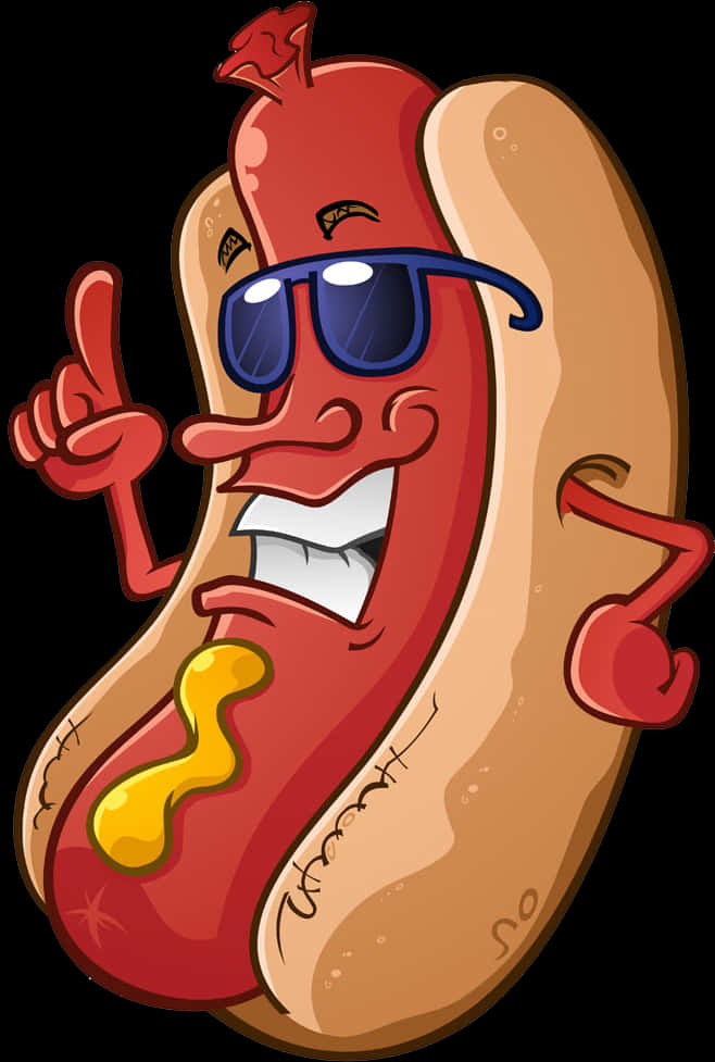 A Cartoon Hot Dog Wearing Sunglasses