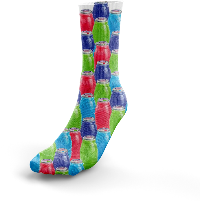 A Sock With A Pattern Of Soda Bottles