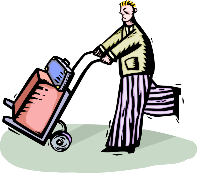 A Man Pushing A Luggage Cart