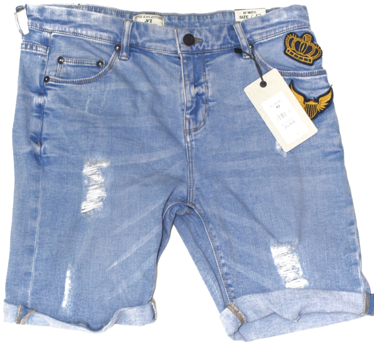 A Pair Of Blue Jean Shorts With A Tag