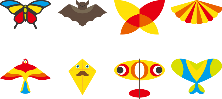A Group Of Kites On A Black Background