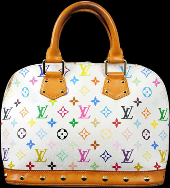 A White Handbag With Colorful Designs