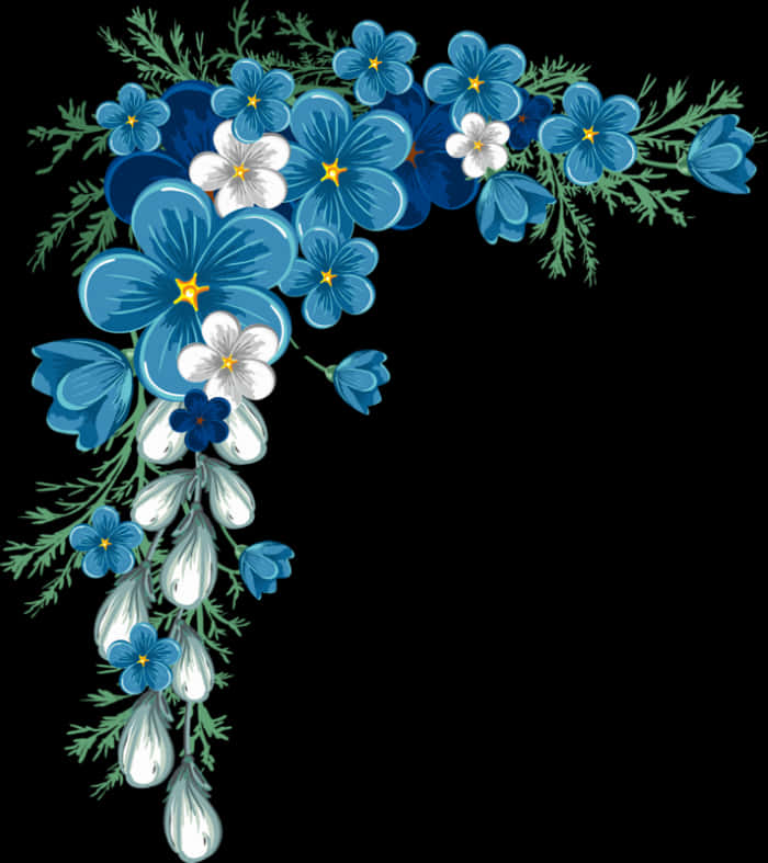 Transparent Marcos Vector Png - Blue Flower Border Png, Png Download