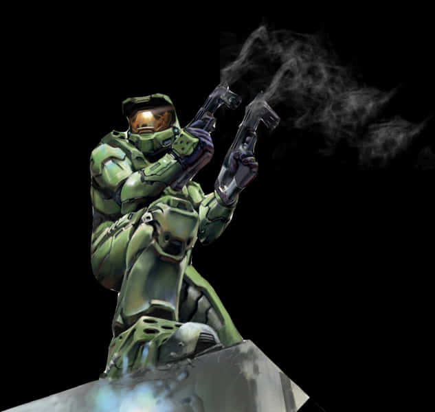 A Person In A Green Suit Holding Guns