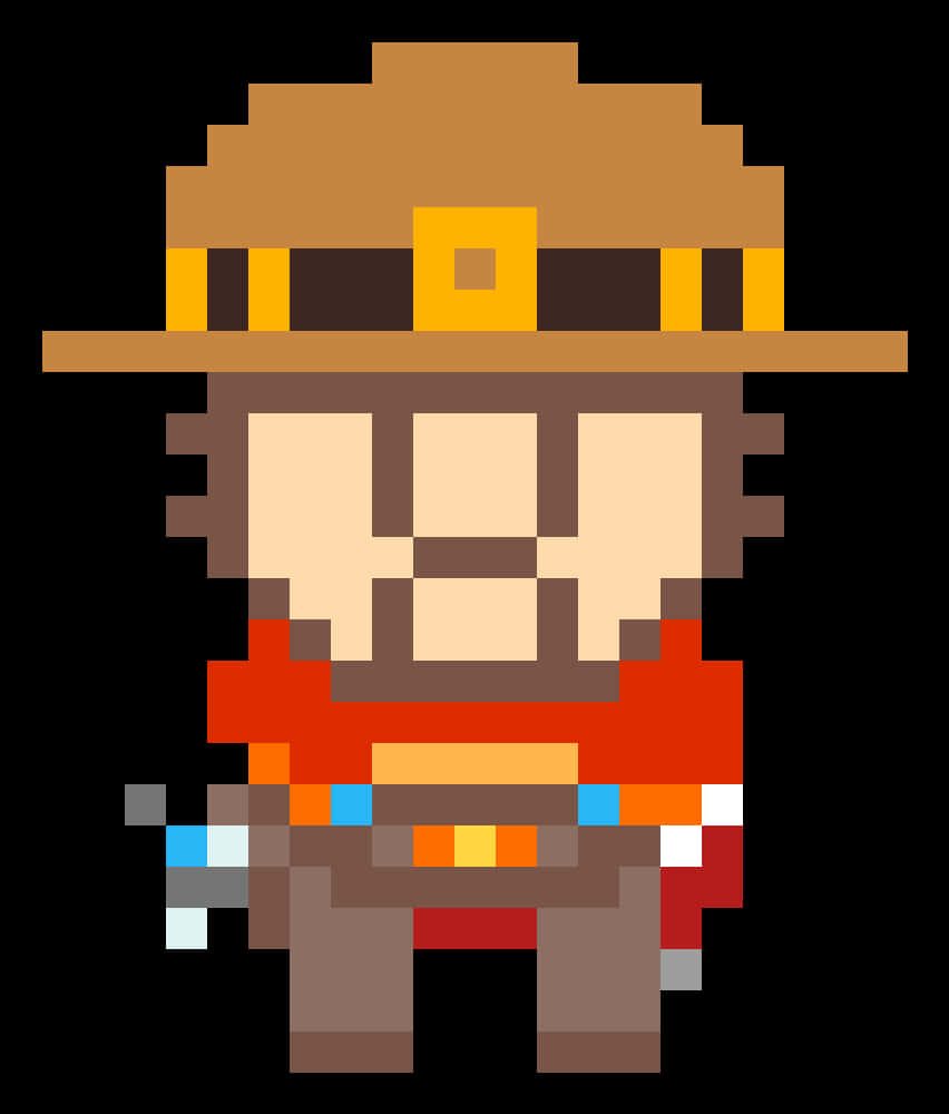 A Pixel Art Of A Man Wearing A Hat And A Red Shirt