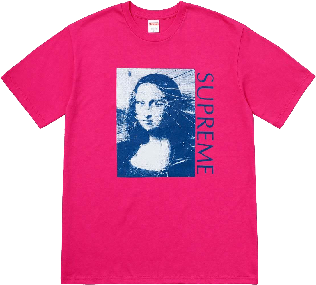 A Pink T-shirt With A Picture Of A Mona Lisa