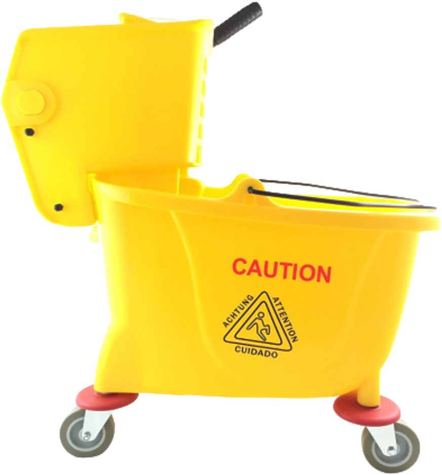 A Yellow Mop Bucket With Wheels