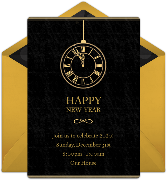 A Black And Gold Envelope With A Clock On It