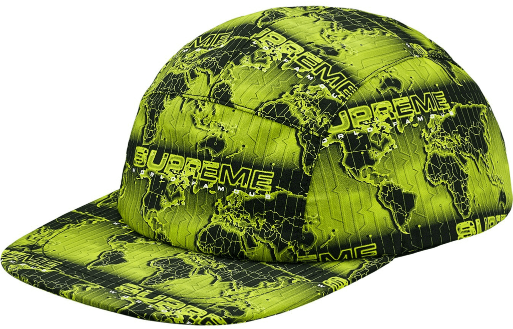 A Green Hat With A World Map On It