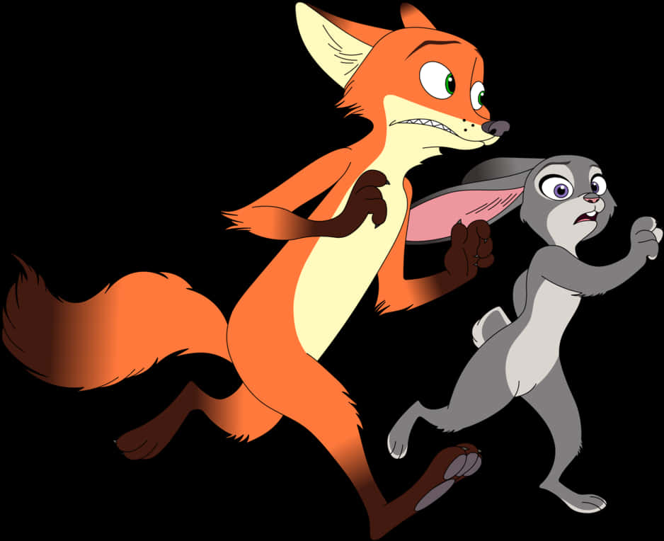 Cartoon Fox And Rabbit Running