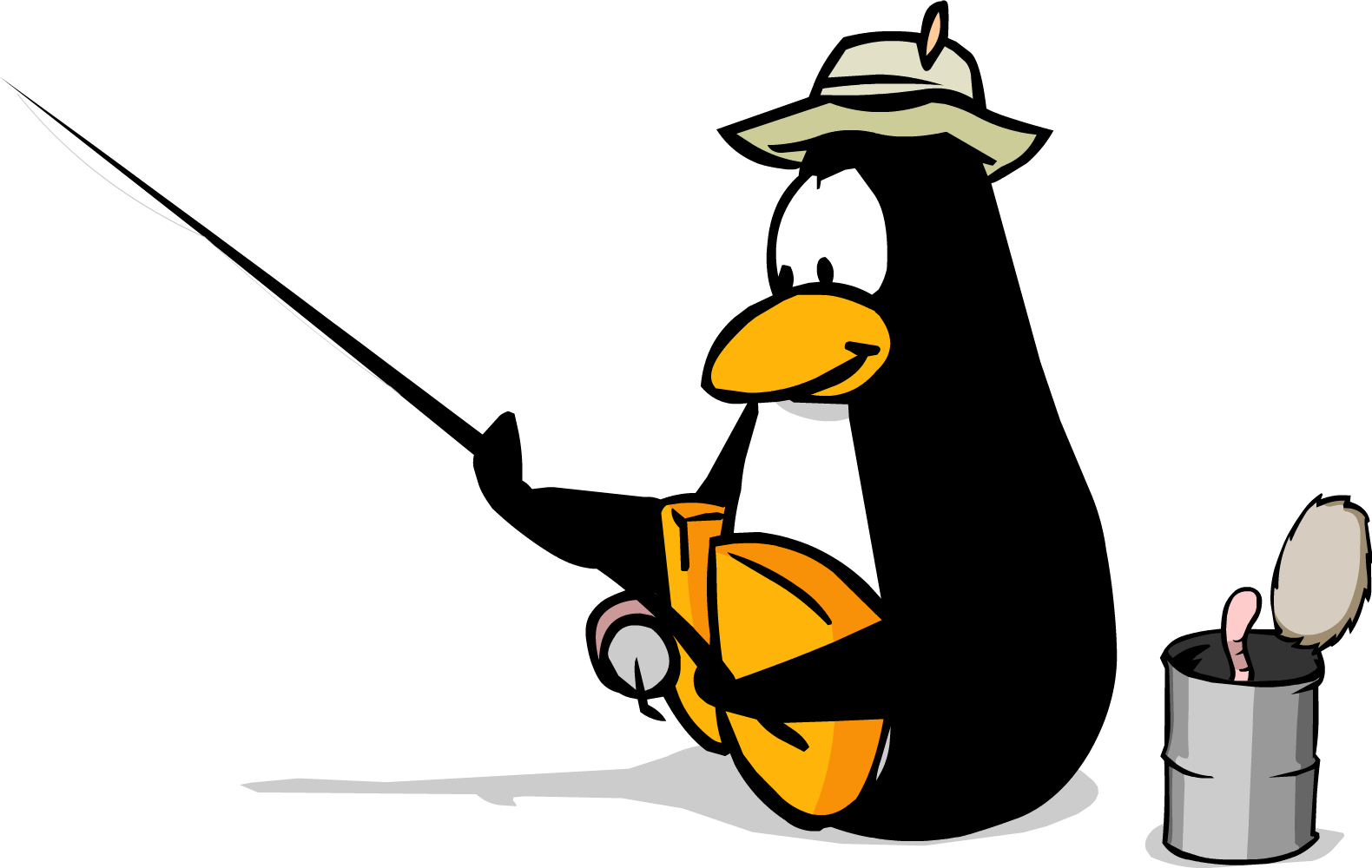 A Cartoon Of A Penguin Holding A Fishing Pole
