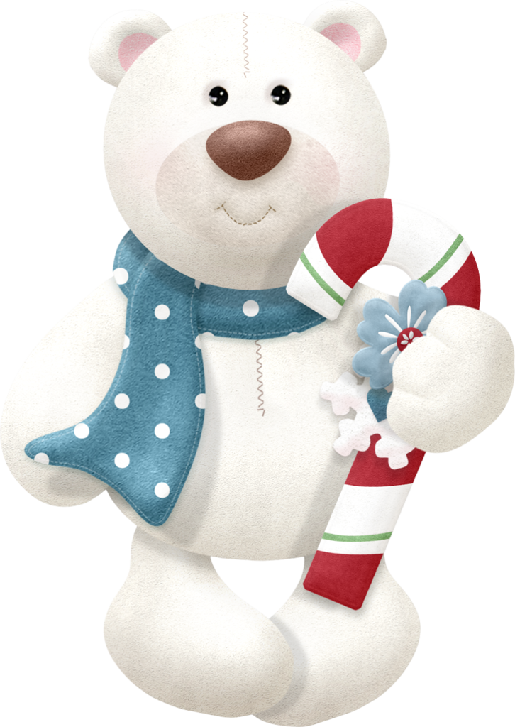 A White Teddy Bear Holding A Candy Cane