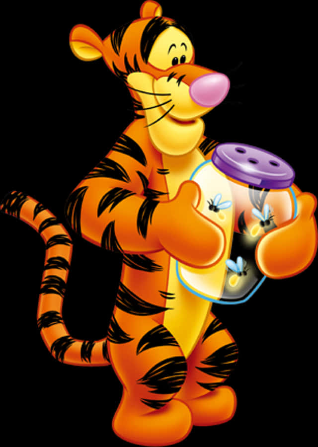 Cartoon Of A Tiger Holding A Jar