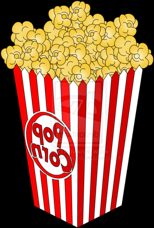 A Red And White Striped Container With Popcorn