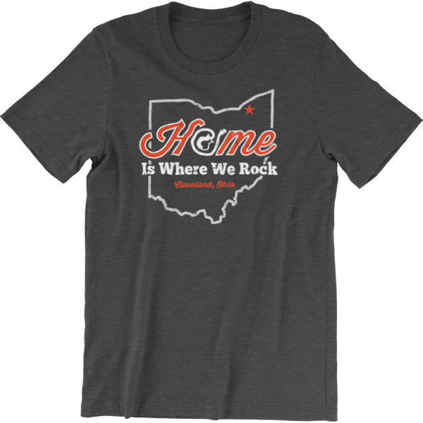 A Grey T-shirt With A State Outline And Red Text