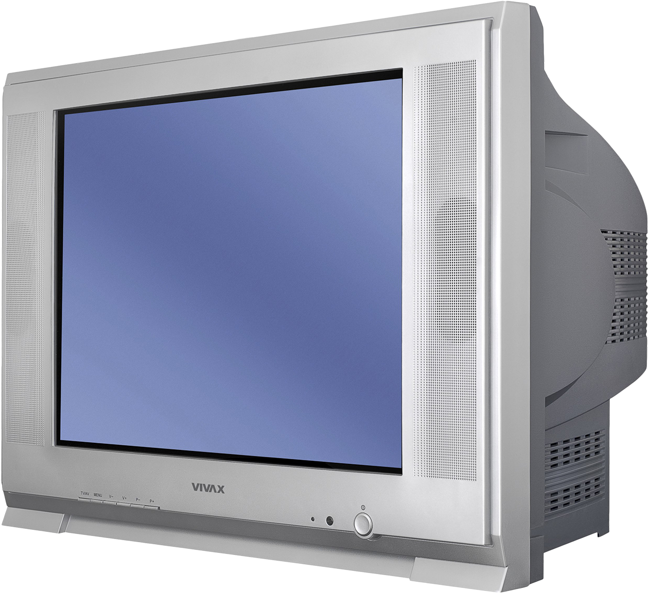 A White Television With A Blue Screen