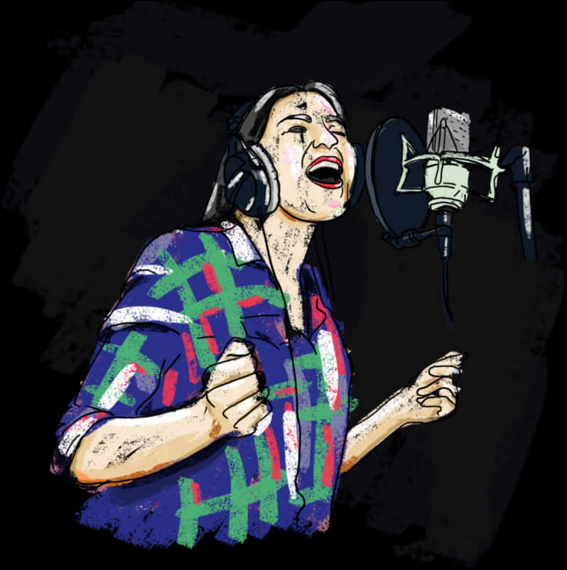 A Woman Singing Into A Microphone
