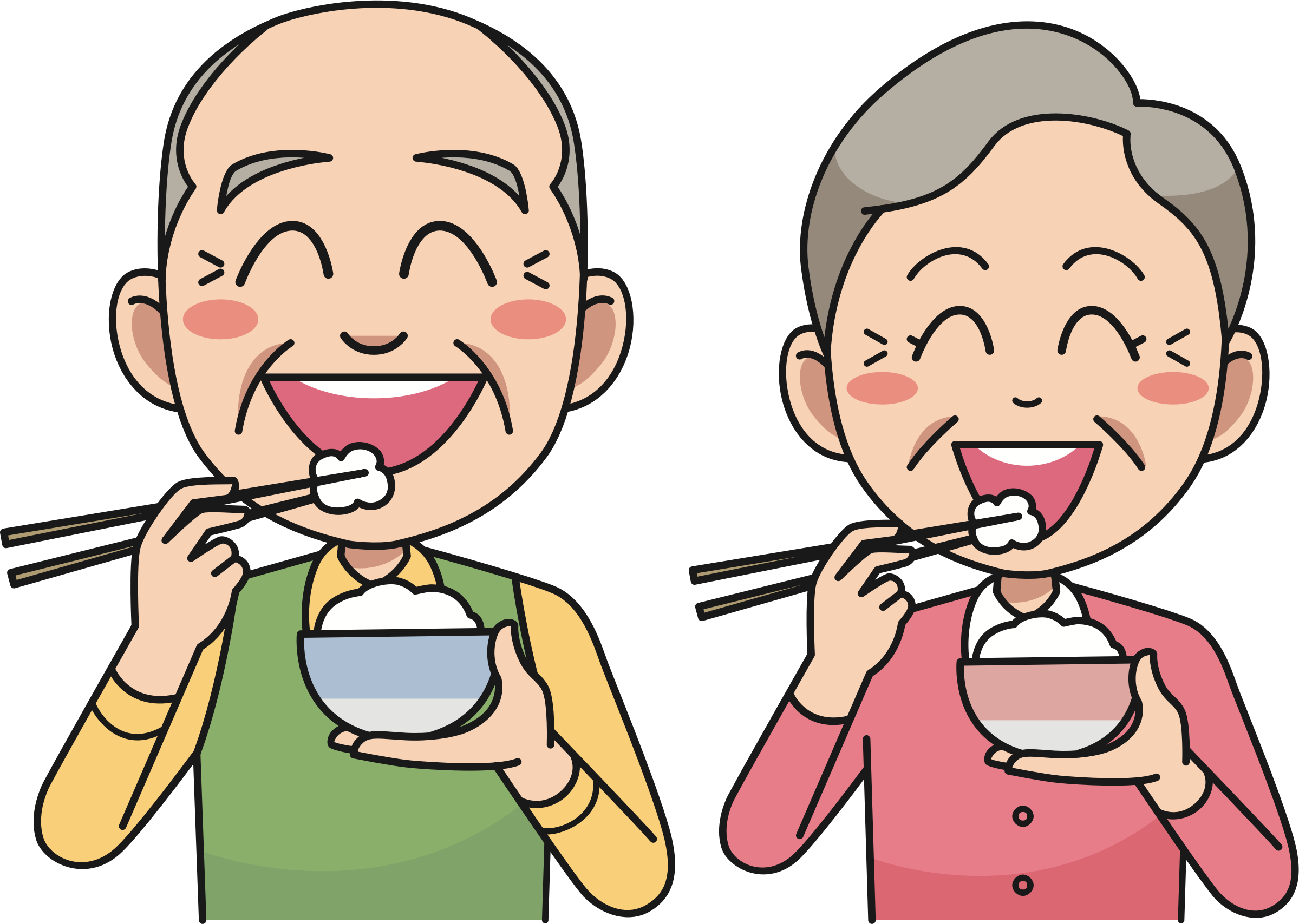 Cartoon Of A Couple Of Old People Eating Food