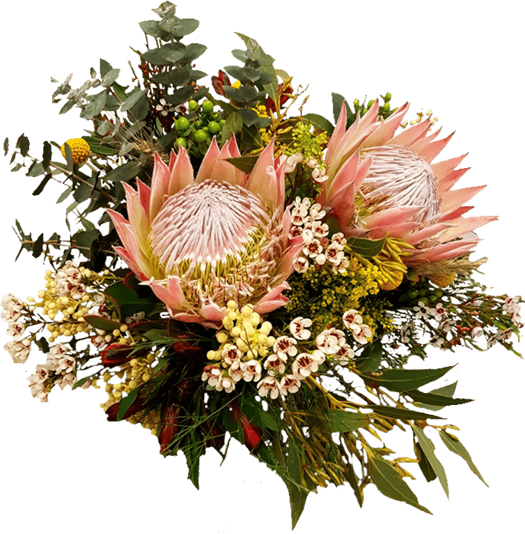 A Bouquet Of Flowers With Leaves And Flowers
